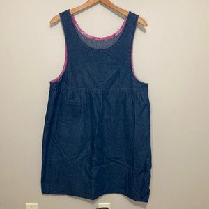 Vintage Denim Jumper Dress, Sleeveless with pocket, size XL, blue Jeans